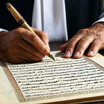 **

"An Arabic calligrapher, fully clothed in traditional attire, carefully writing with a reed pen on parchment, surrounded by ancient texts and calligraphy tools, safe for work, appropriate content, perfect anatomy, correct proportions, professional, modest, family-friendly, well-formed hands, proper finger count, natural pose, high quality."

**