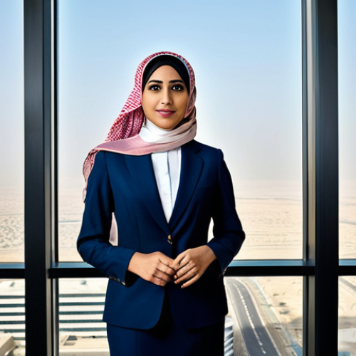 Modern Saudi Businesswoman**

"A professional Saudi businesswoman in a modern, modest business suit, standing in a high-rise office overlooking Riyadh, fully clothed, appropriate attire, safe for work, perfect anatomy, natural proportions, professional lighting, high quality, family-friendly."

**