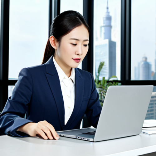아랍어권에서 인기 있는 직업 - Modern Office Scene**

"A professional Chinese businesswoman, fully clothed in a modest business sui...