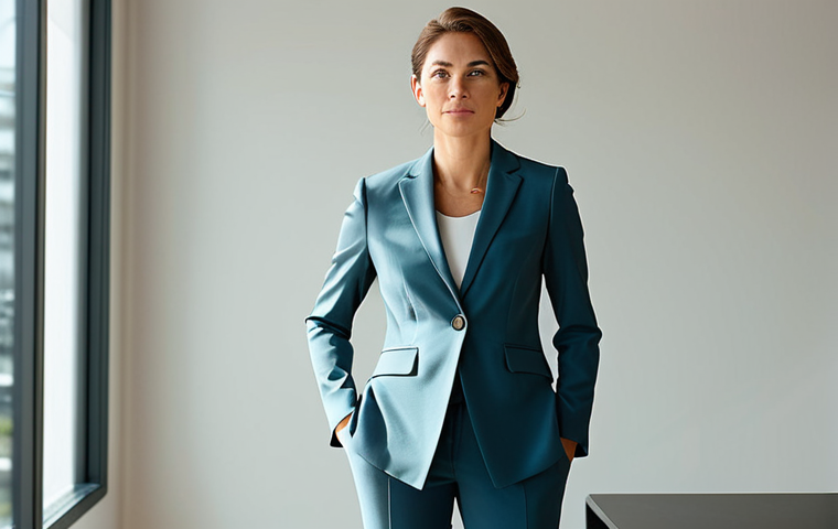 아랍어와 페르시아어 차이 - **Prompt:** A professional businesswoman in a tailored, modest pantsuit, standing confidently in a m...